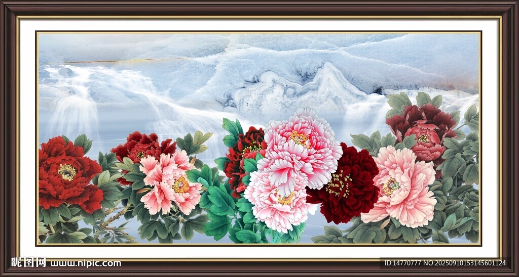 雪山下的多彩牡丹