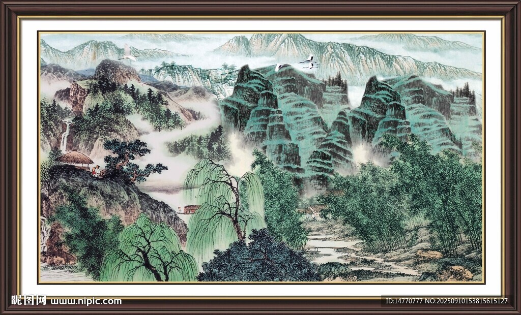 中式山水墨画风景图