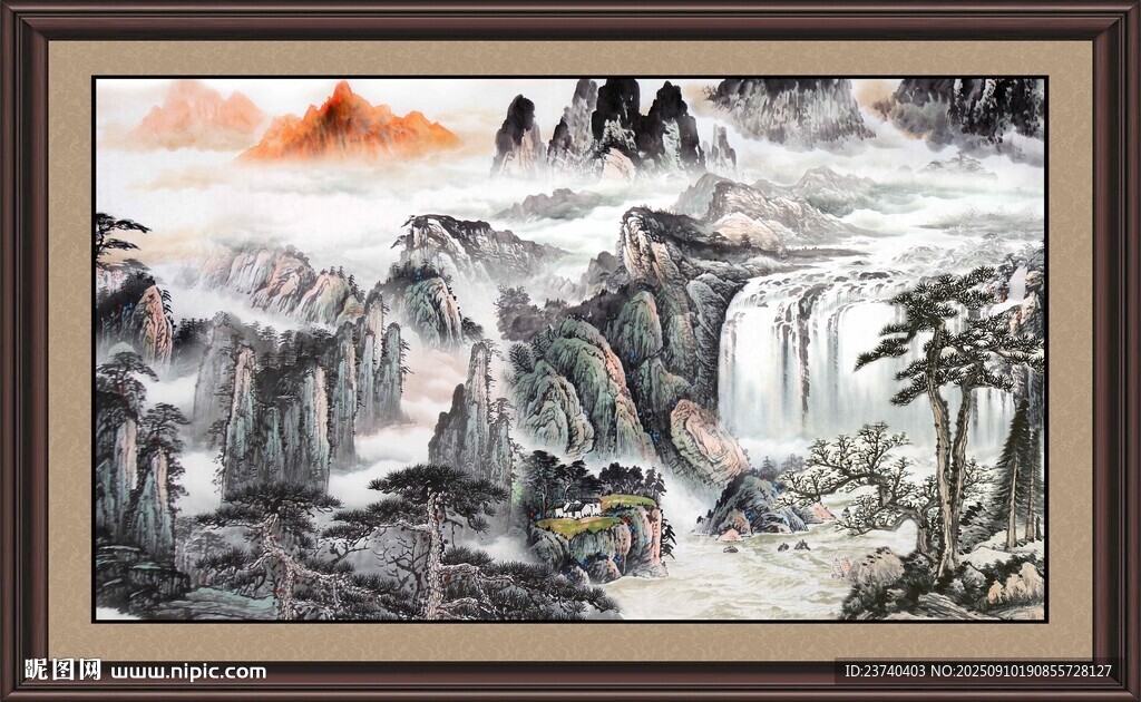 中式山水墨画艺术作品