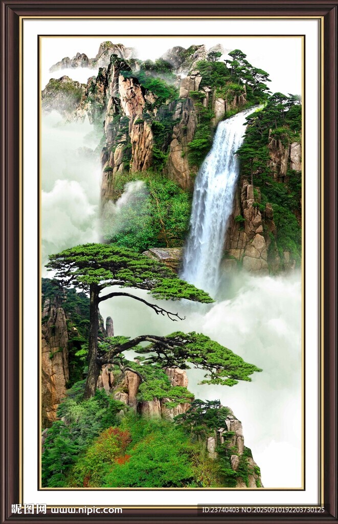 山水瀑布国画景观