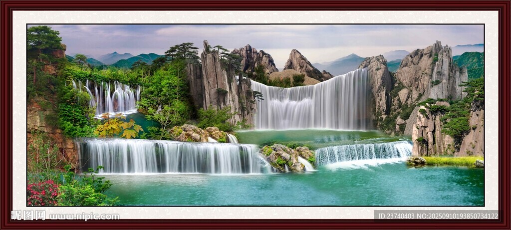 壮丽山水瀑布风景图