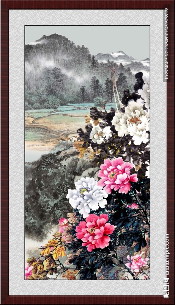 国画牡丹山水图