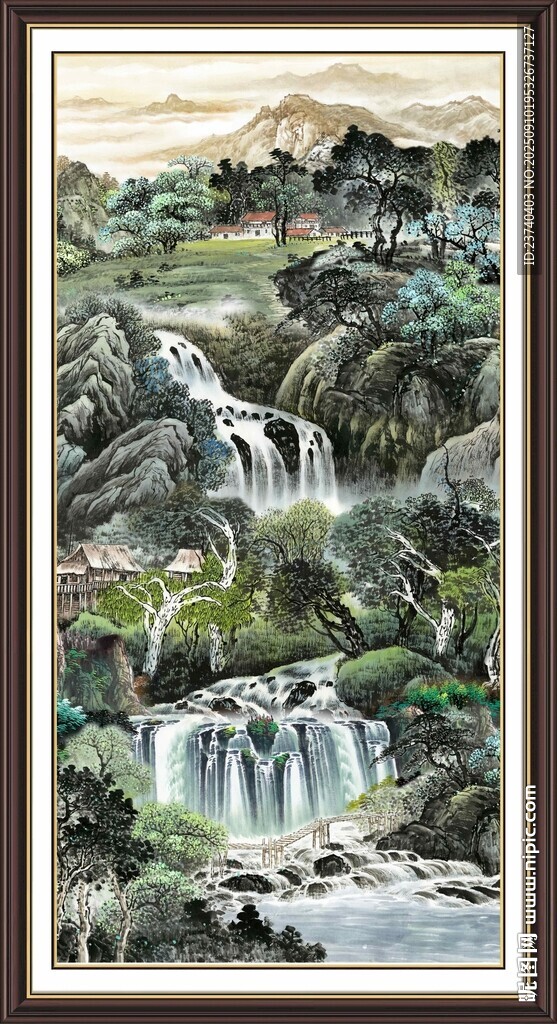 山水瀑布中式风景图