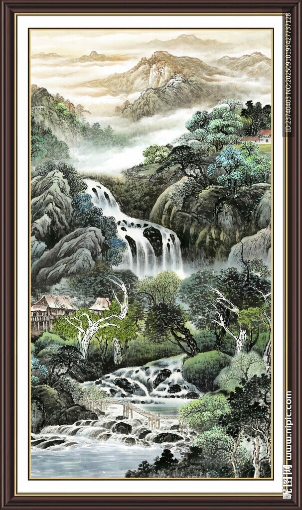 山水瀑布中式挂画意境美
