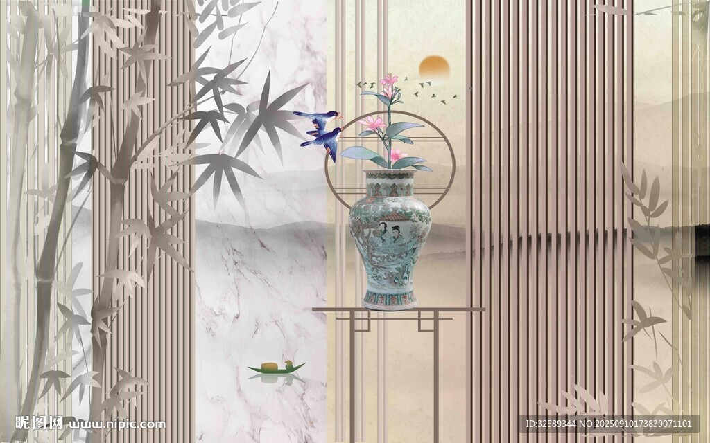 中式屏风旁的雅致花瓶