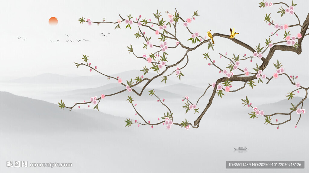 中式花鸟背景墙