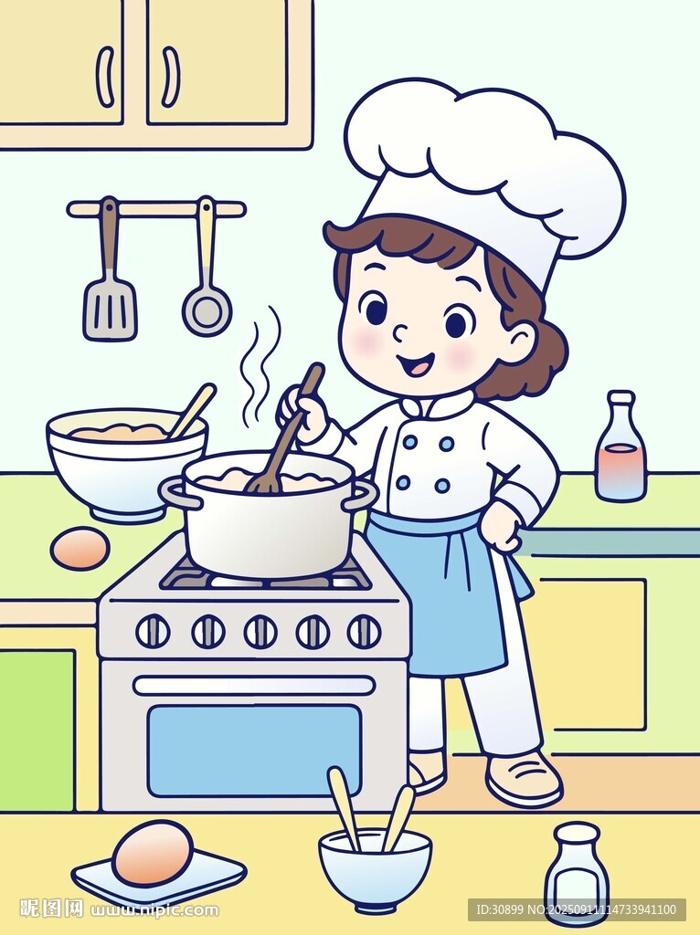 矢量卡通厨房烹饪儿童插画