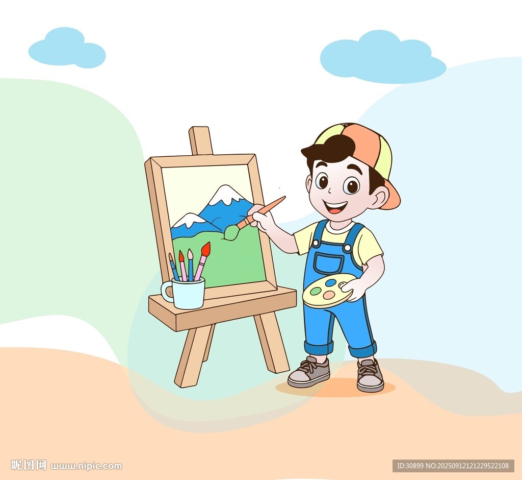 矢量卡通手绘小画家插画