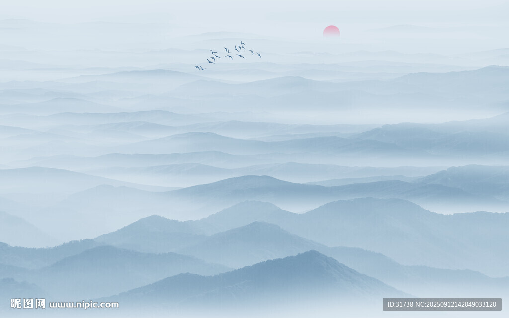 蓝调山水画水墨群山背景图
