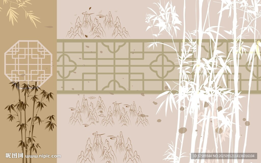 中式竹景屏风装饰画