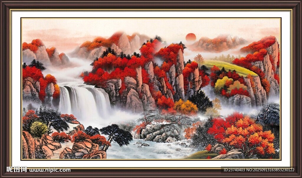 山水瀑布国画美景