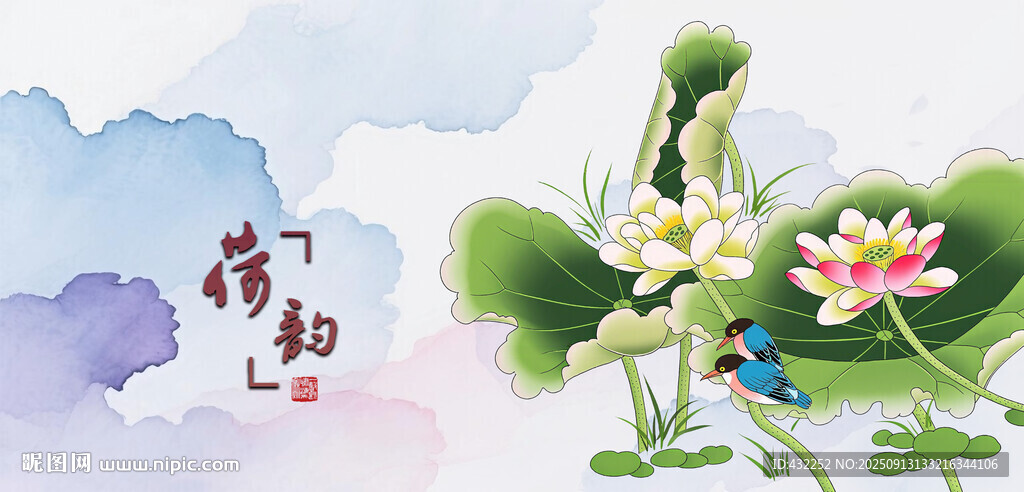 水墨荷花图清新雅致