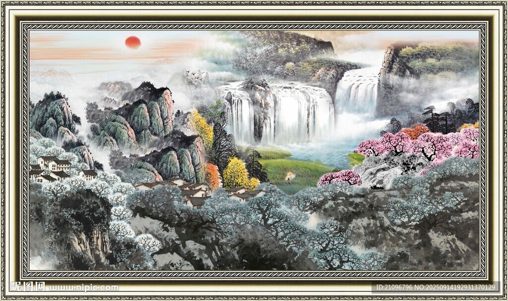中式山水人物国画意境图