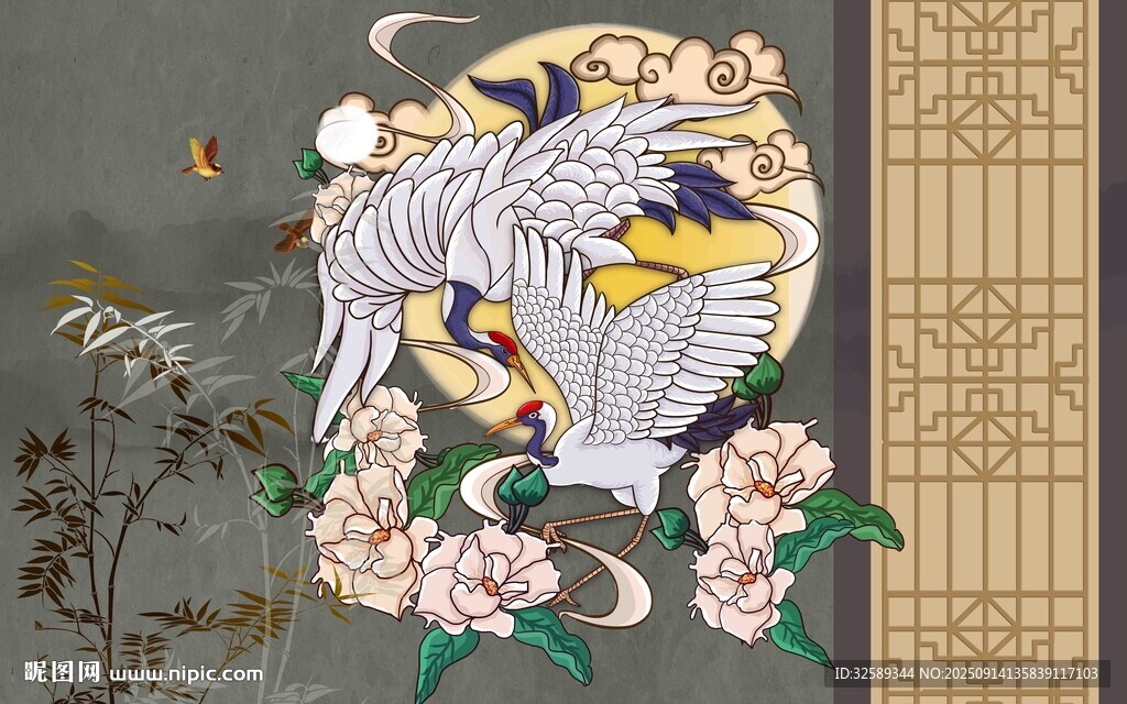 中式花鸟图案雅致国风元素