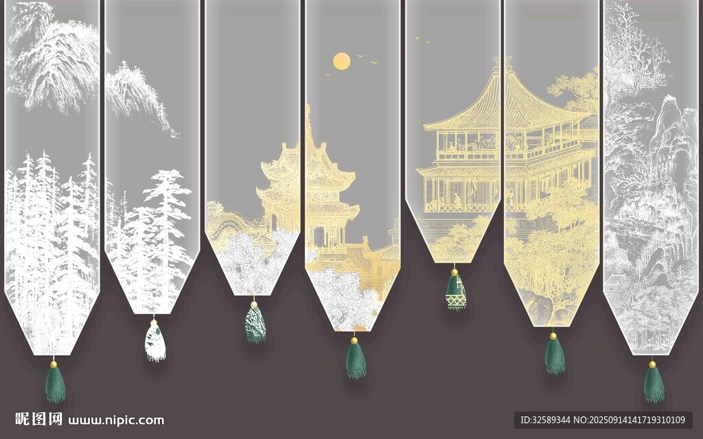 水墨风格毛笔装饰图案