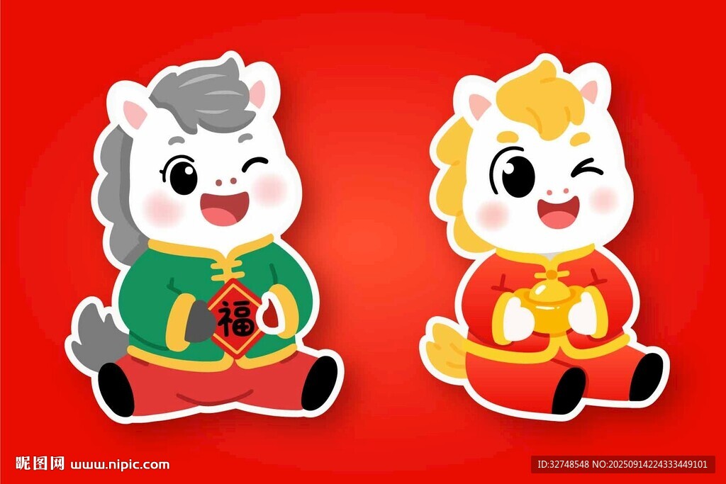 可爱马年卡通形象贺岁红包贴纸
