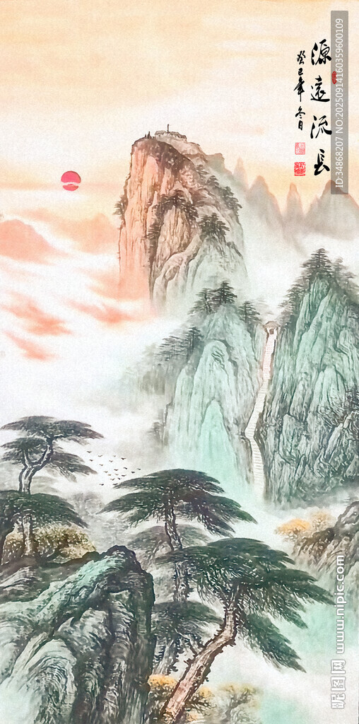 竖幅玄关山水画
