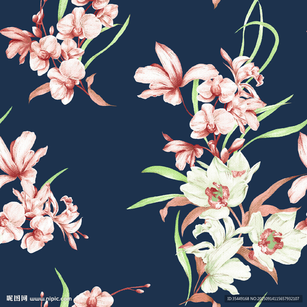 深蓝色底花卉图案设计