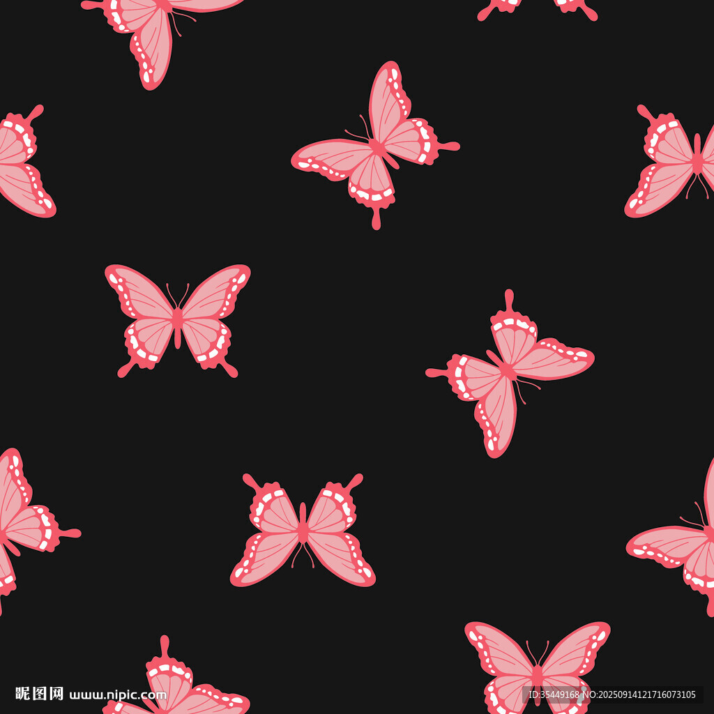 黑色背景上的粉色蝴蝶图案