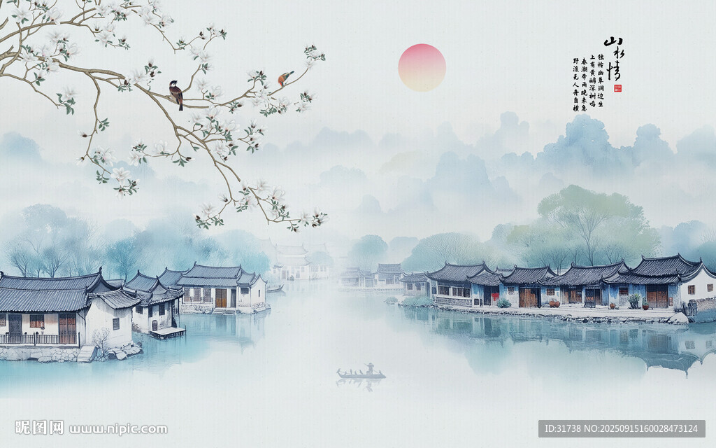 新中式水墨江南背景墙