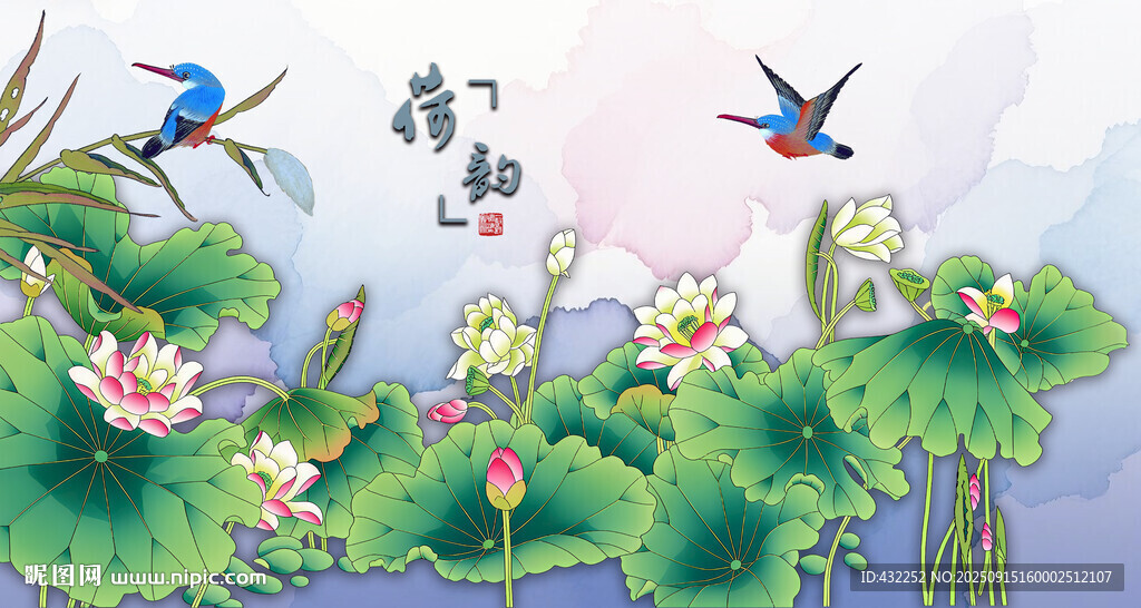 荷花荷塘飞鸟