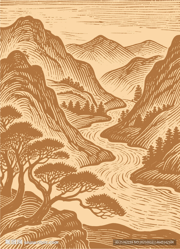 手绘山水
