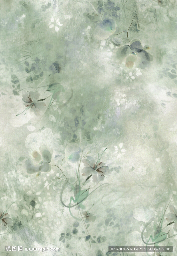 淡绿色水墨风花卉纹理图