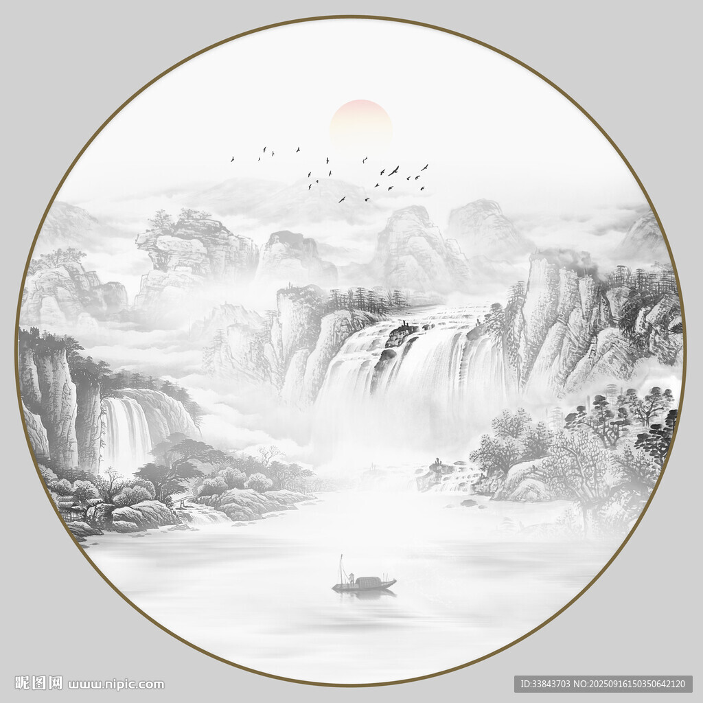 圆形水墨画