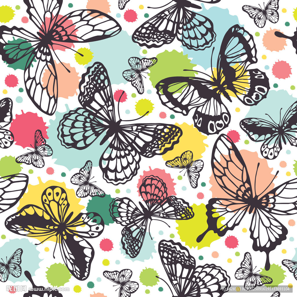 多彩手绘蝴蝶图案背景