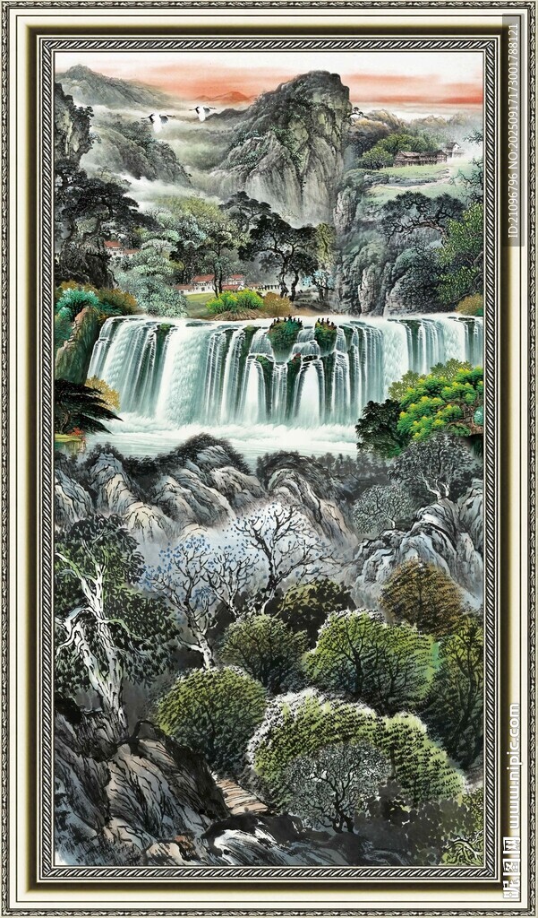 山水瀑布岩石景观图