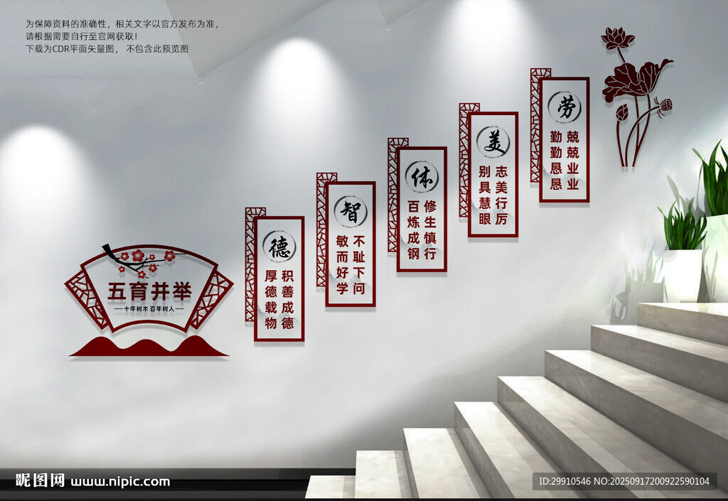 五育并举校园楼梯文化墙