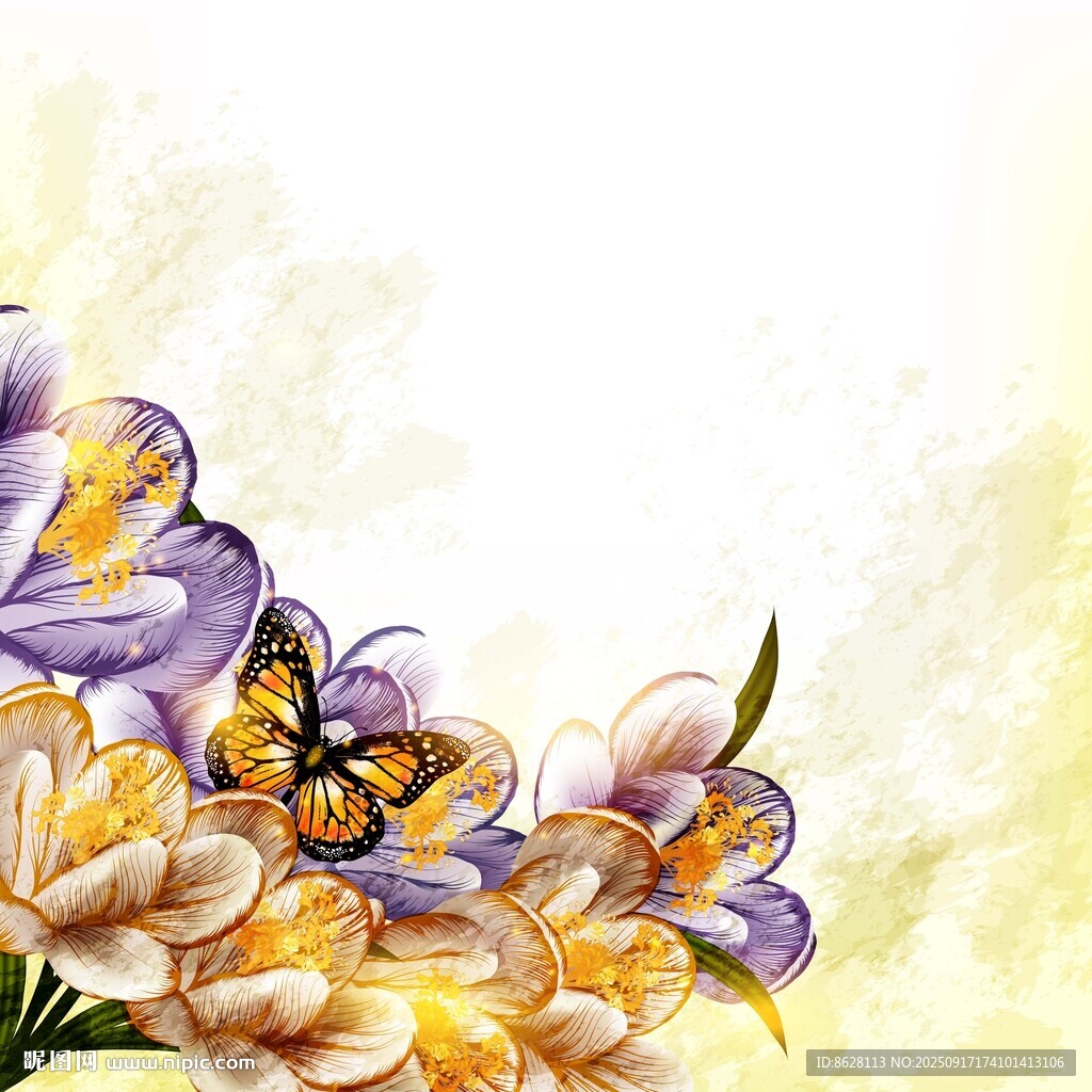 蝴蝶伴花的唯美花卉画面