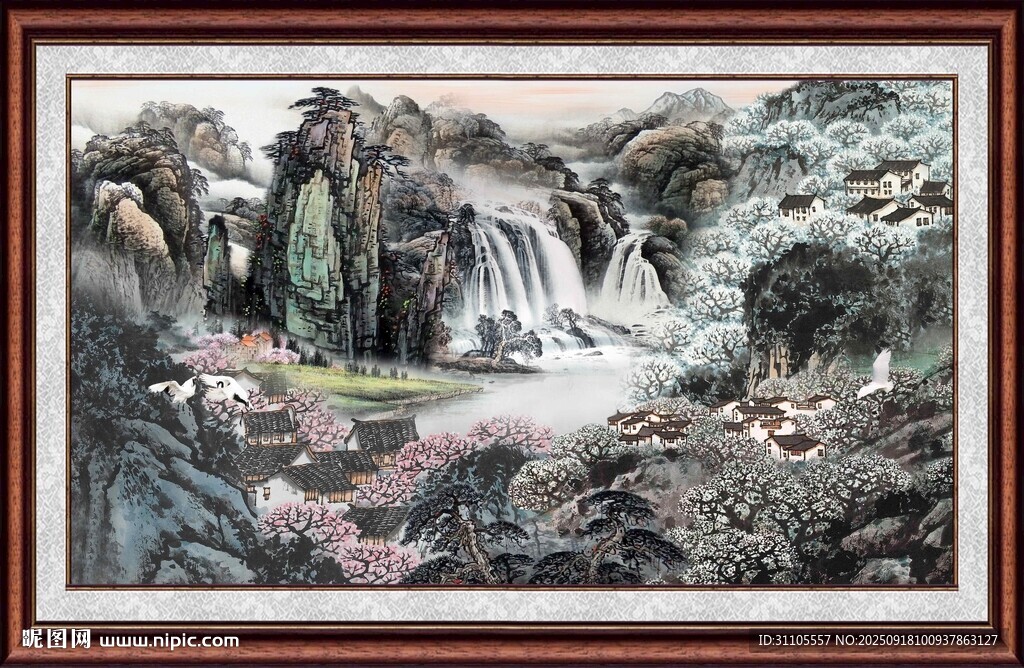 山水瀑布风景画作