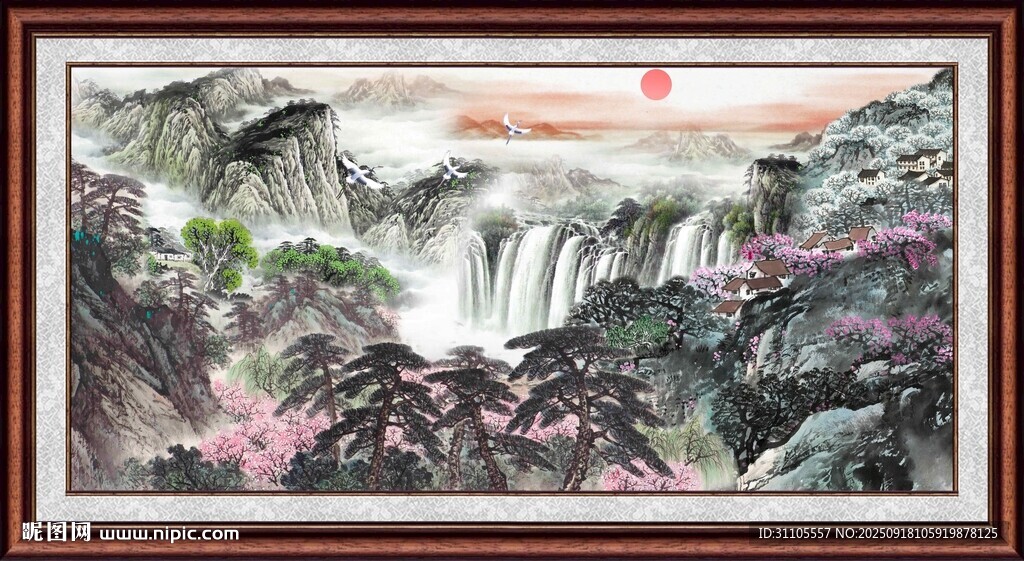 山水国画瀑布图