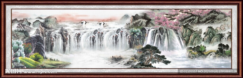 山水瀑布国画风景图