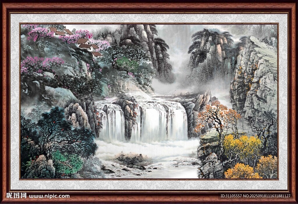 山水国画瀑布美景