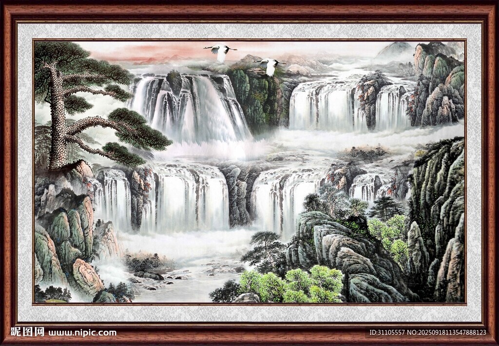 中式山水瀑布装饰画