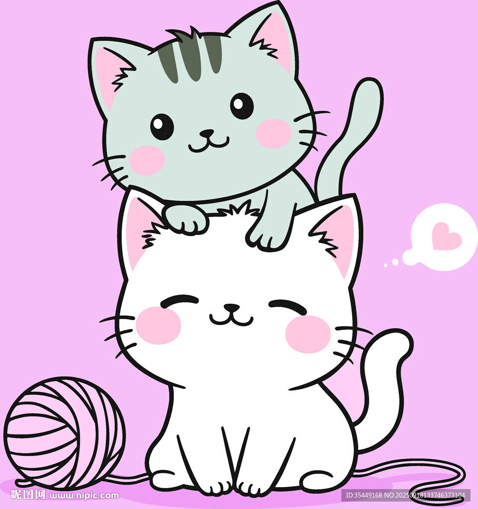 可爱猫咪叠坐玩毛线球