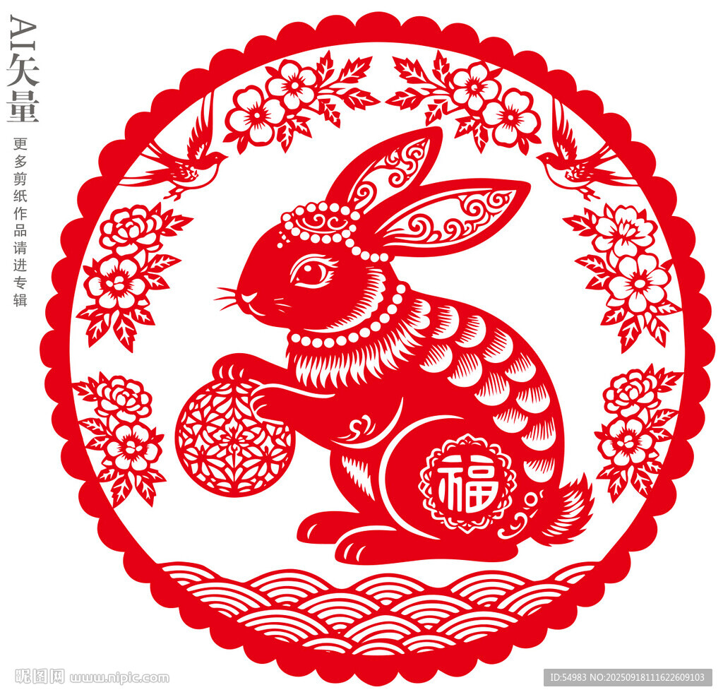 兔年剪纸静电贴