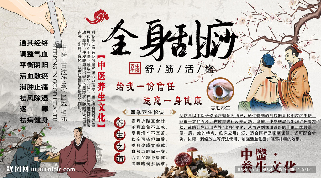 全身刮痧背景墙