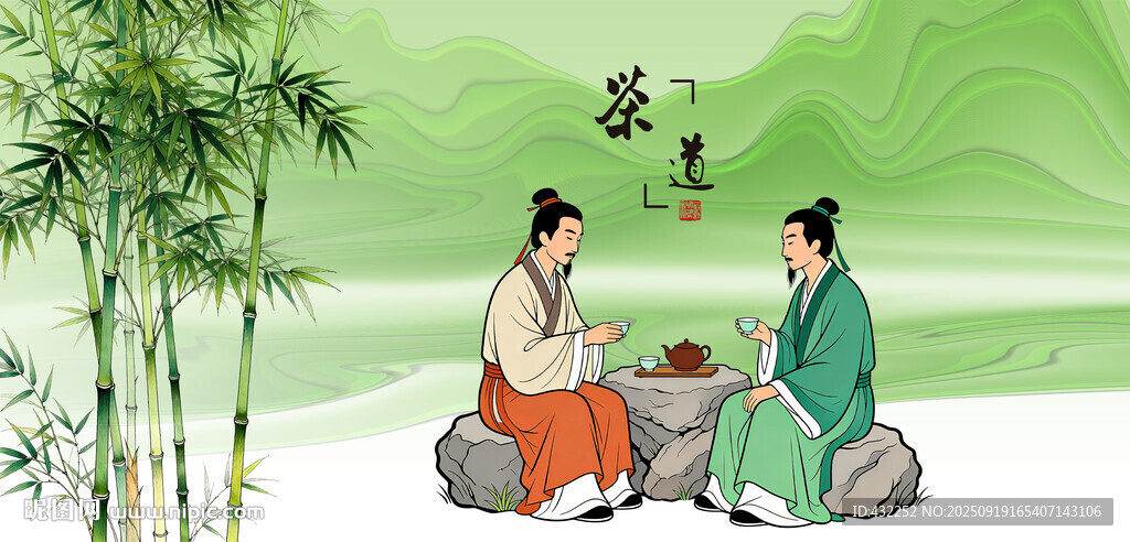 古人竹林对坐品茶图