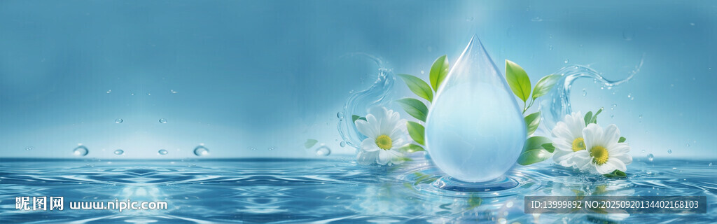 水滴与花朵的清新水景