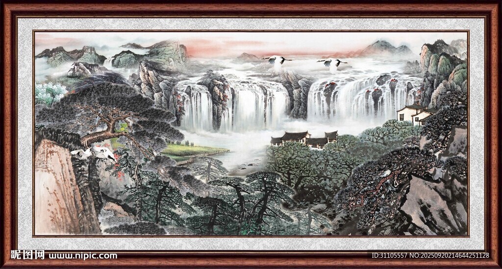 山水瀑布国画景观