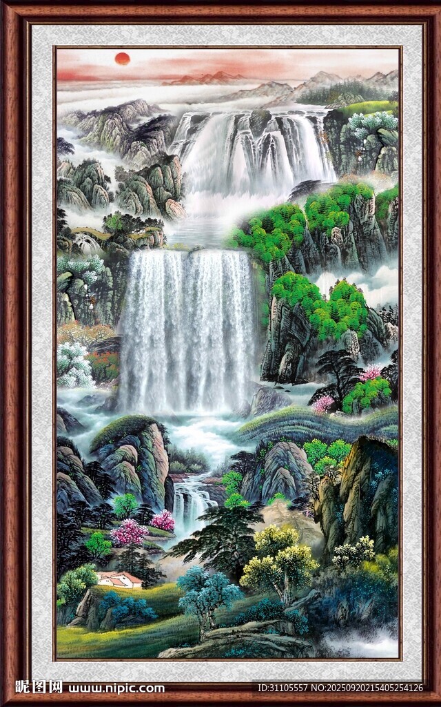 山水瀑布国画装饰画