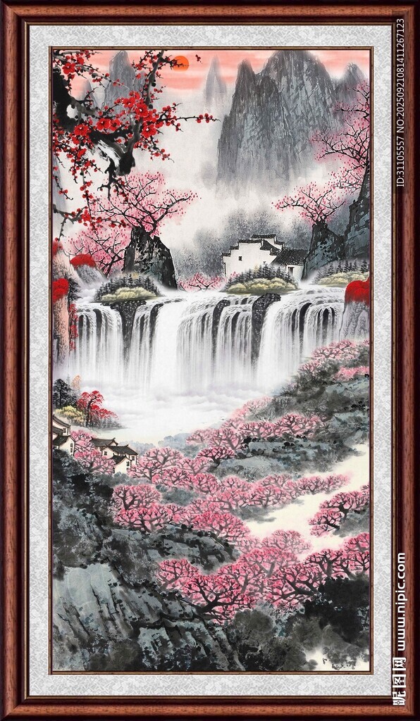 山水繁花中式风景图