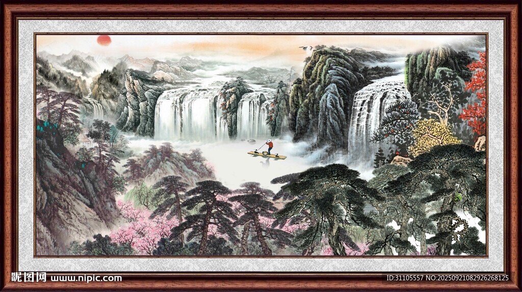 山水国画瀑布图