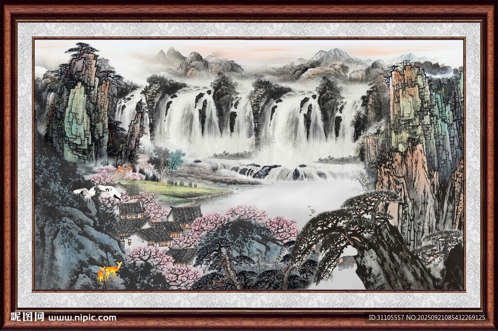 山水瀑布国画艺术作品