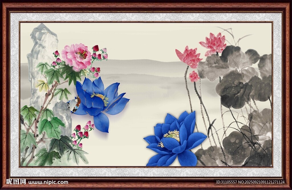 中式水墨荷花装饰画