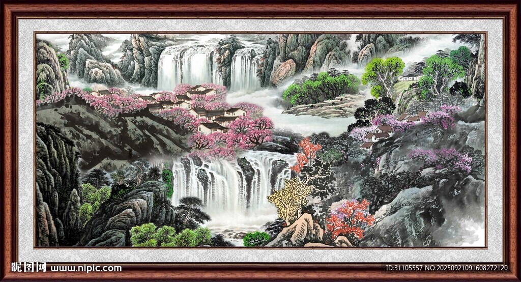 山水瀑布装饰画