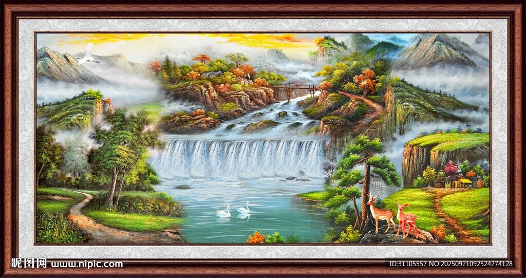 山水瀑布风景装饰画